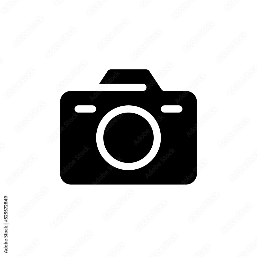Camera black glyph ui icon. Photographic device. Simple filled line element. User interface design. Silhouette symbol on white space. Solid pictogram for web, mobile. Isolated vector illustration