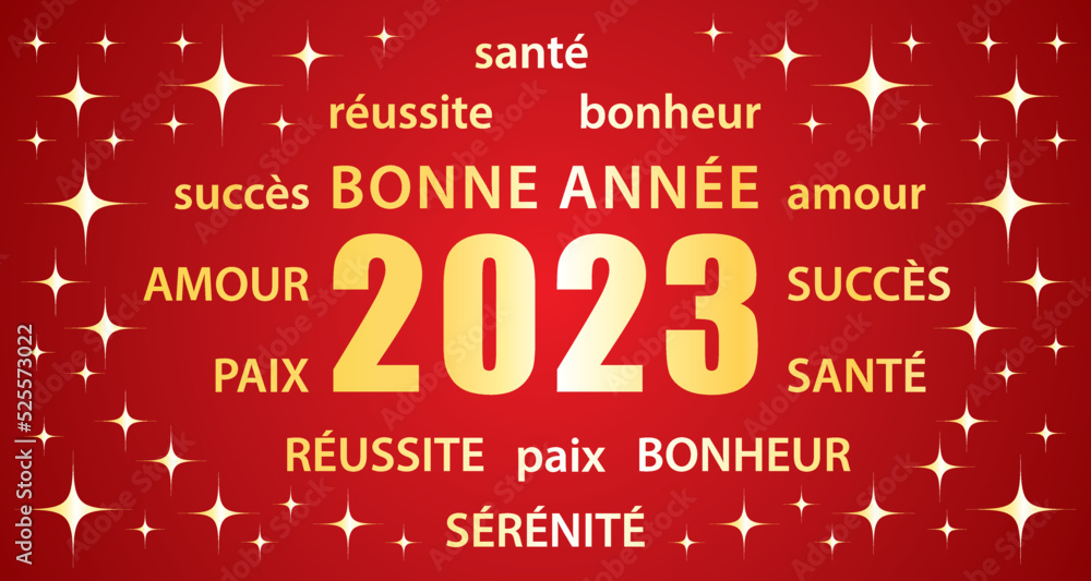 Bonne année 2023 ! Carte de vœux en français. Bannière vectorielle. Stock  Vector