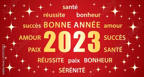 Bonne année 2023 ! Carte de vœux en français. Bannière vectorielle.