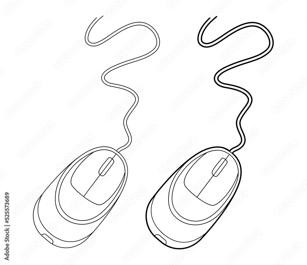 Computer mouse set. Office computer equipment. Illustration, line drawing Computer mouse set. Office computer equipment. Illustration, line drawing
