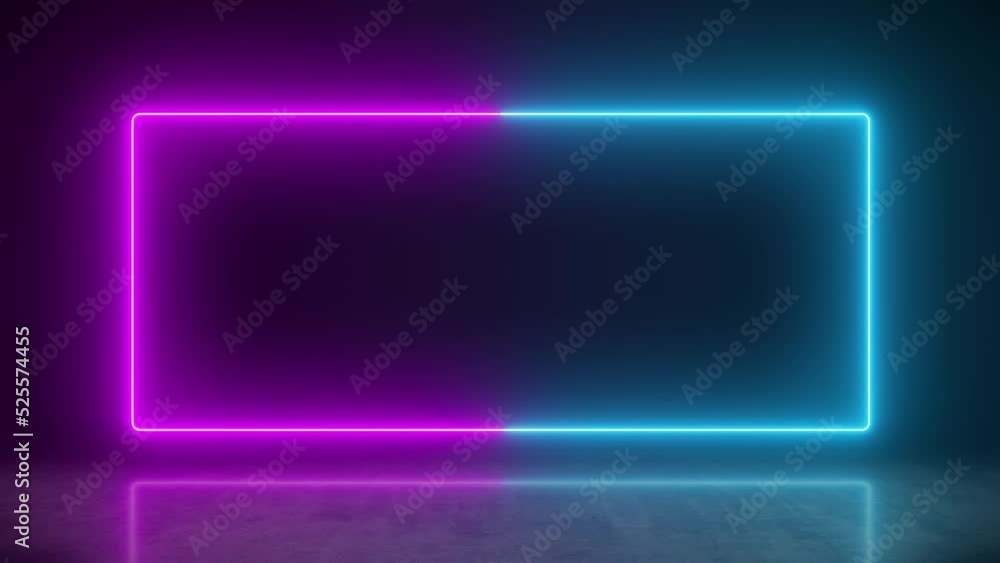 Video animation of glowing neon rectangle in blue and magenta on reflecting floor. - Abstract background - seamless loop Video animation of glowing neon rectangle in blue and magenta on reflecting floor. - Abstract background - seamless loop
