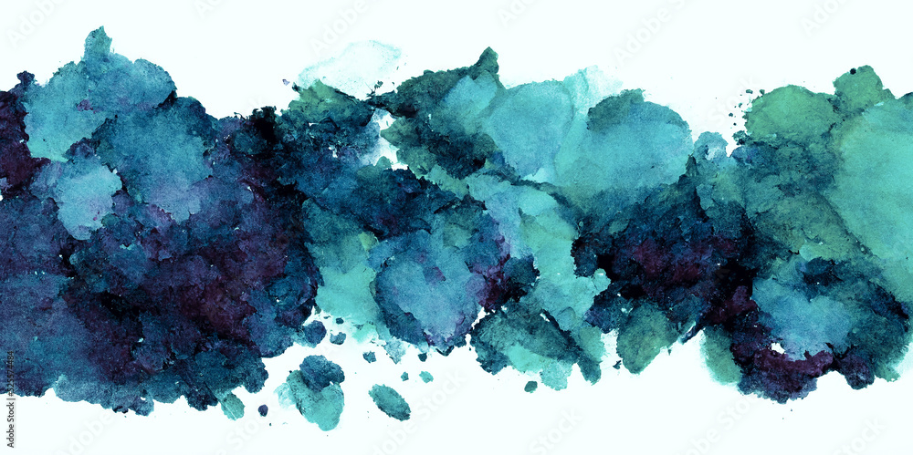 Watercolor spot stripe background. Aquamarine blue.