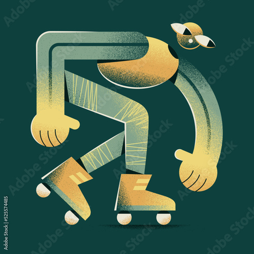 Flat vector character on roller skates. Roller skating. photo