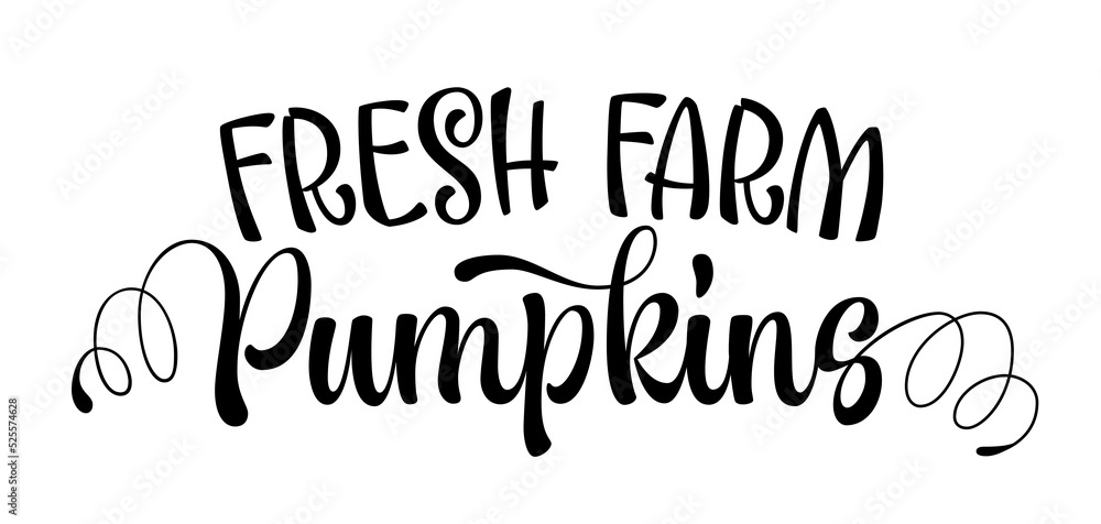 Fresh farm pumpkins - calligraphy lettering for eco grocery vegetables sales.