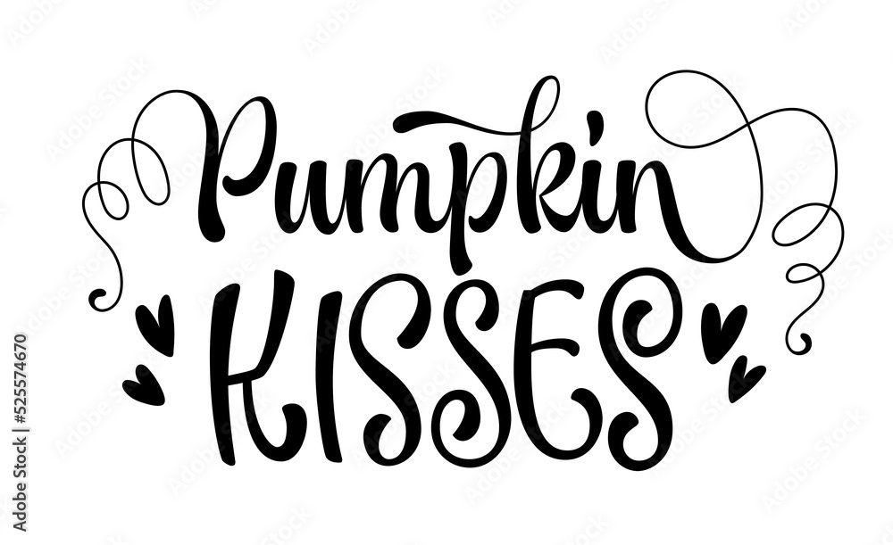 Modern calligraphy design element - pumpkin kisses. Lettering typography vector illustration.