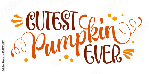 Cutest pumpkin ever - hand drawn modern lettering phrase for fall events decorations.