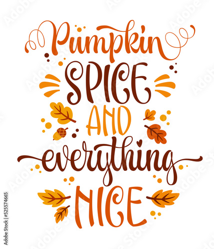 Pumpkin spice and everything nice - colorful lettering phrase.
