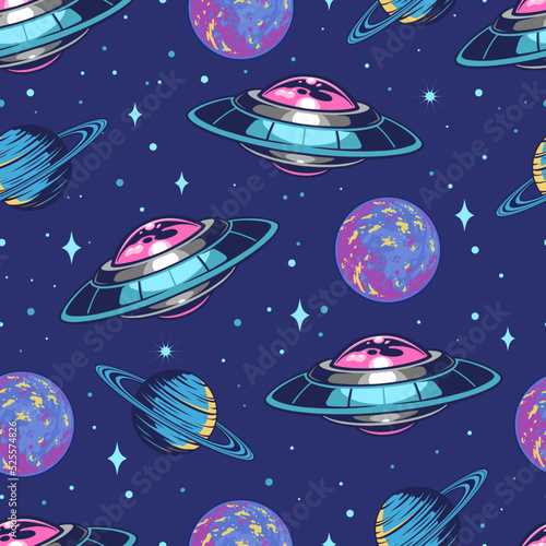 Space vintage seamless pattern colorful