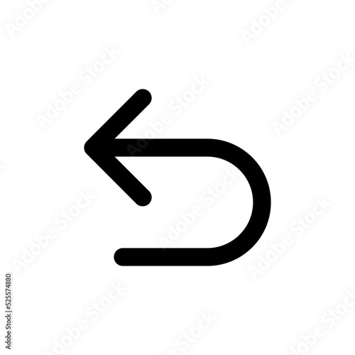 Undo black glyph ui icon. Digital program. Pointer. Simple filled line element. User interface design. Silhouette symbol on white space. Solid pictogram for web, mobile. Isolated vector illustration