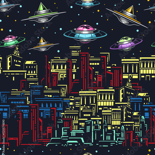 Space attack pattern seamless colorful