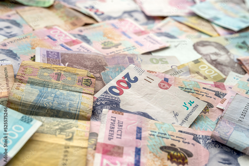 Obraz premium Different Ukrainian money backgrounds