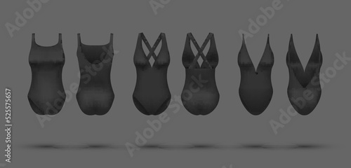 Women s swimsuits fashion design set realistic vector illustration. Female fashionable swimwear