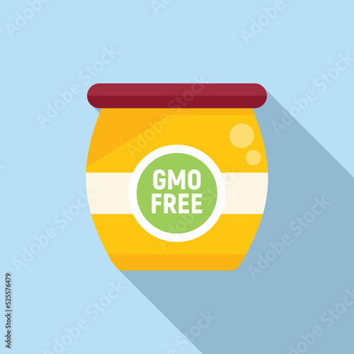 Gmo free jar icon flat vector. Dna food