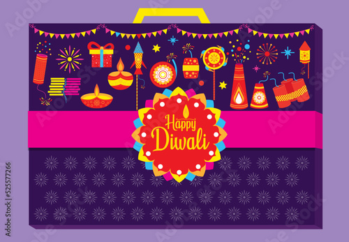 Diwali festival flat modern elements illustration and icon. Diwali gift packaging graphic and web design templates or deepavali firecrackers, diwali crackers flat vector, color full vector fireworks