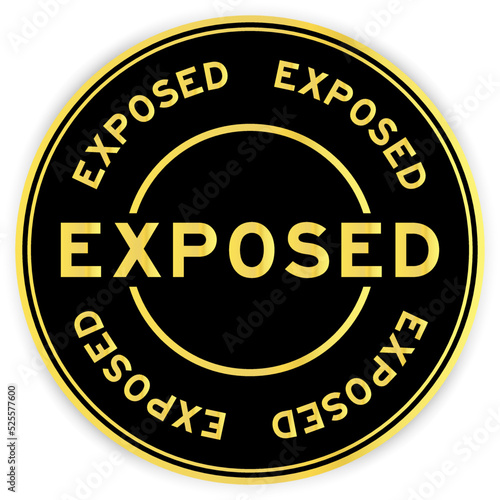 Black and gold color round label sticker with word exposed on white background