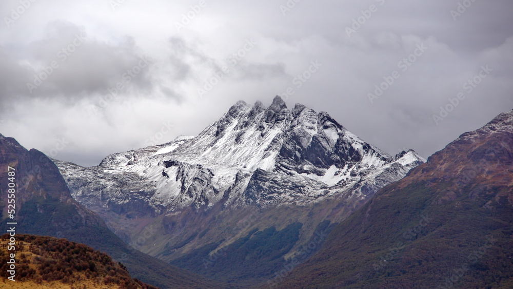 Snow covered Martial Mountains above Ushuaia, Argentina