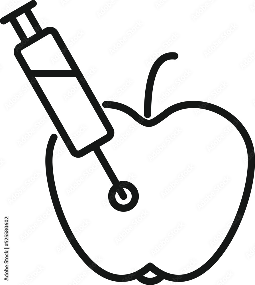 Syringe apple gmo icon outline vector. Agriculture food Syringe apple gmo icon outline vector. Agriculture food