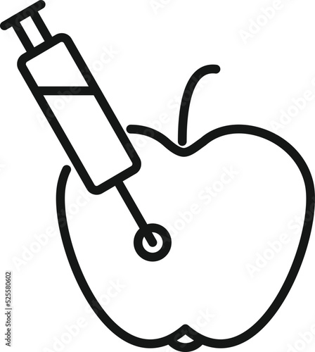 Syringe apple gmo icon outline vector. Agriculture food