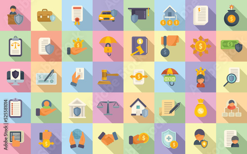 Liability icons set flat vector. Longevity annuity