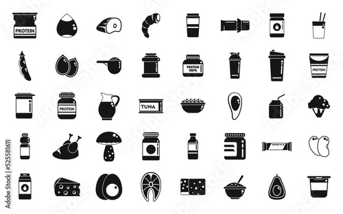 Protein nutrient icons set simple vector. Fat fiber
