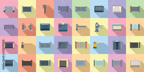 Automatic gate icons set flat vector. Electric door