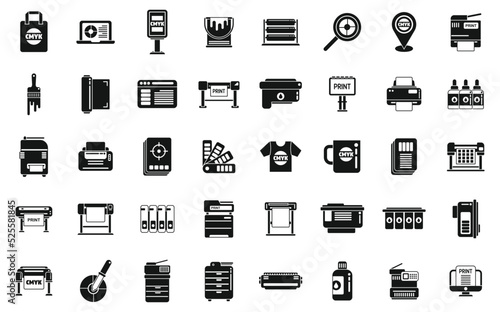 Digital printing icons set simple vector. Computer printer
