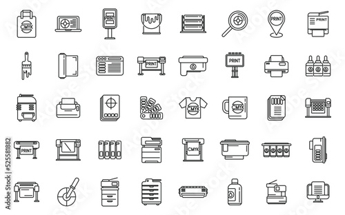 Digital printing icons set outline vector. Computer printer © anatolir