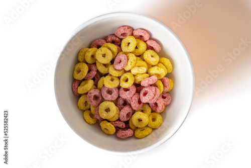 Image of cereal with bowl on white background