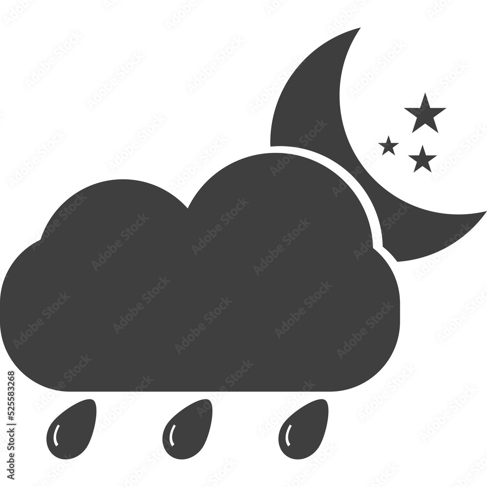 Weather cloud and moon and rain Icon png style Stock Illustration ...