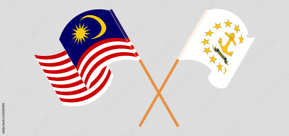 Crossed and waving flags of Malaysia and the State of Rhode Island Crossed and waving flags of Malaysia and the State of Rhode Island