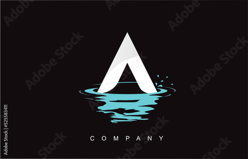 A Letter Logo Design with Water Splash Ripples Drops Reflection