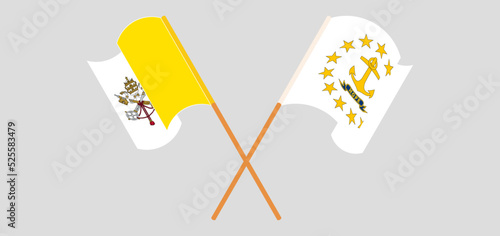 Crossed and waving flags of Vatican and the State of Rhode Island