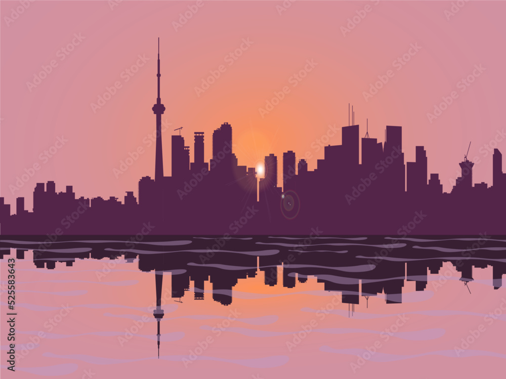 city skyline at sunset