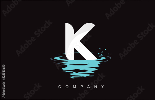 K Letter Logo Design with Water Splash Ripples Drops Reflection