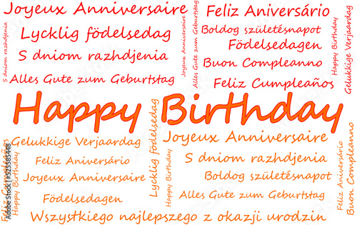 Happy Birthday Wordcloud on white background - illustration