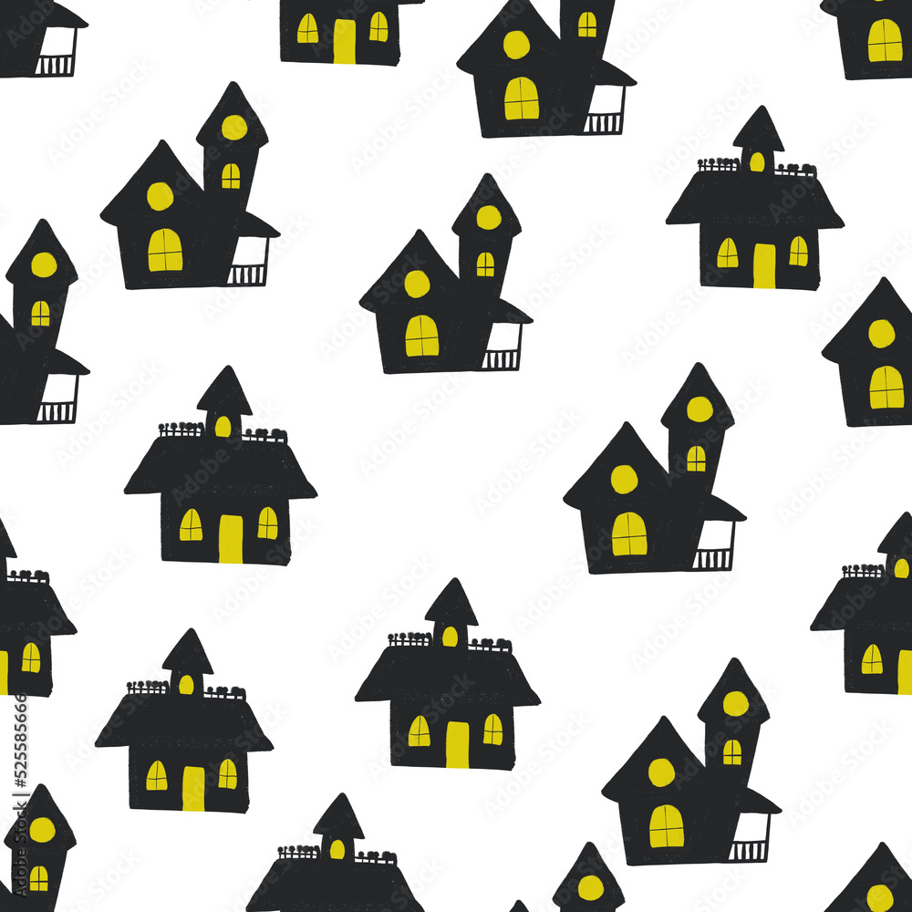 seamless pattern on halloween, pattern with black homes seamless pattern on halloween, pattern with black homes
