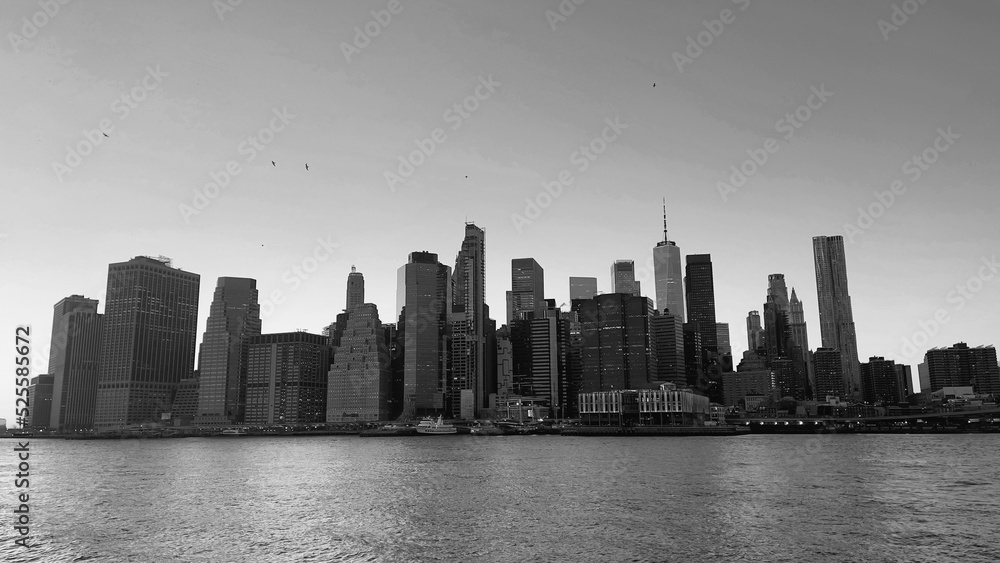 Black and white skyline of Manhattan in New York City