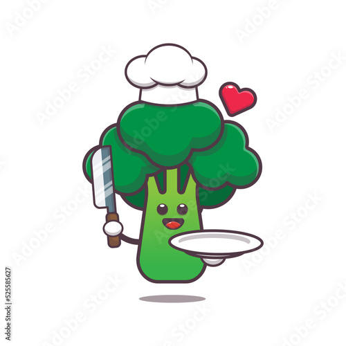 cute chef broccoli charater cartoon illustration. cute vegetable icon vector illustration.