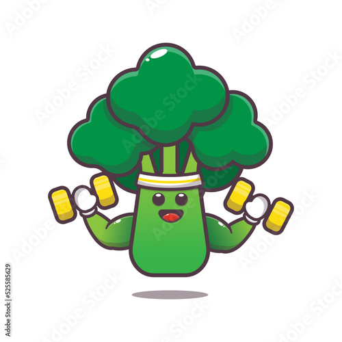 strong fitness broccoli charater cartoon illustration. cute vegetable icon vector illustration.