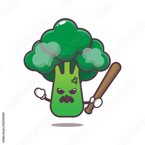 angry broccoli charater cartoon illustration. cute vegetable icon vector illustration.