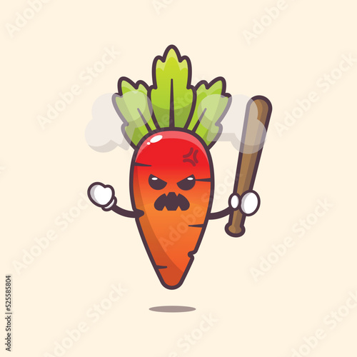 angry carrot charater cartoon illustration. cute vegetable icon vector illustration.