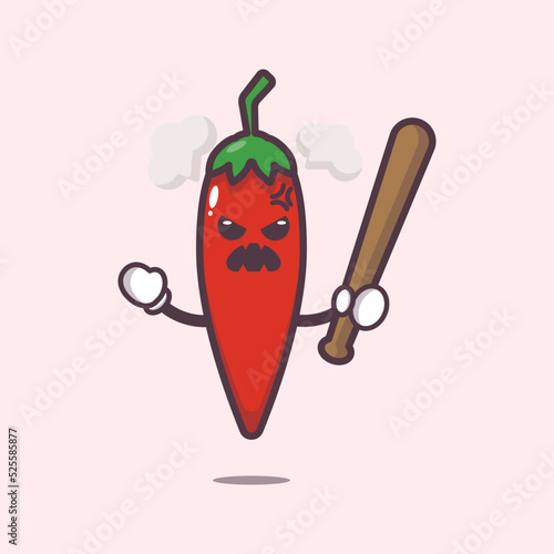 angry chilli charater cartoon illustration. cute vegetable icon vector illustration.