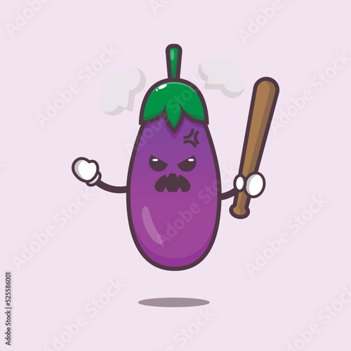 Angry eggplant charater cartoon illustration. Cute vegetable icon vector illustration.
