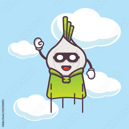 Super garlic character cartoon illustration. Cute vegetable icon vector illustration.