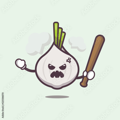 Angry garlic charater cartoon illustration. Cute vegetable icon vector illustration.