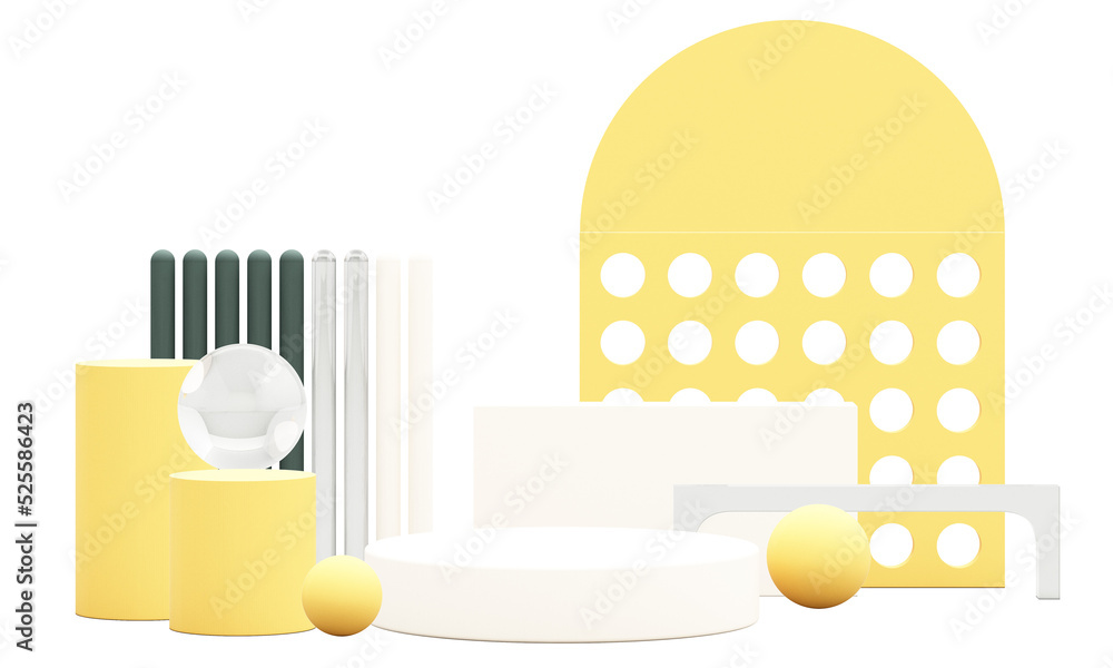 Minimal abstract geometric shape modern minimal figure in shades of green and yellow. Showcase scene with empty podium product stand for product presentation. 3d rendering PSD Minimal abstract geometric shape modern minimal figure in shades of green and yellow. Showcase scene with empty podium product stand for product presentation. 3d rendering PSD