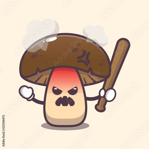 Angry mushroom charater cartoon illustration. Cute vegetable icon vector illustration.