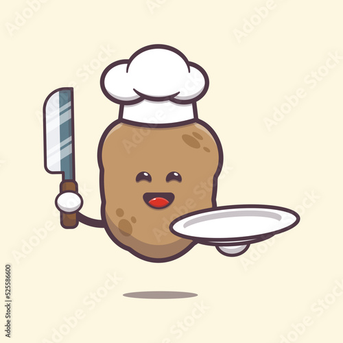 Cute chef potato charater cartoon illustration. Cute vegetable icon vector illustration.