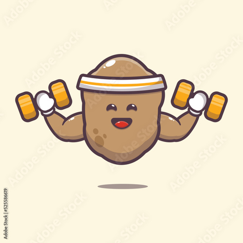 Strong fitness potato charater cartoon illustration. Cute vegetable icon vector illustration.