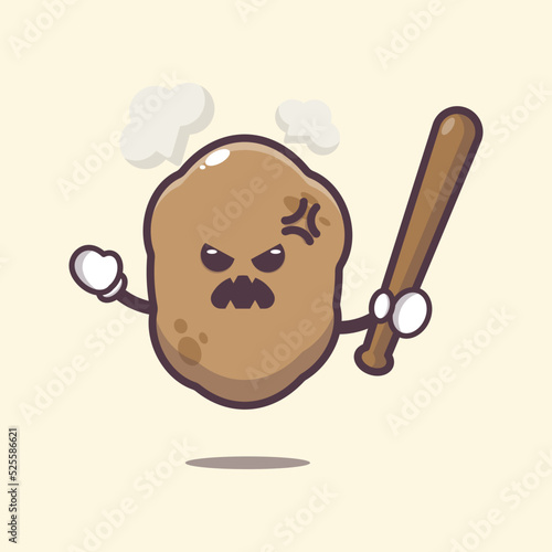 Angry potato charater cartoon illustration. Cute vegetable icon vector illustration.